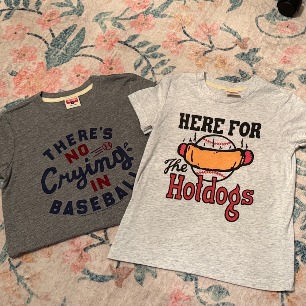 Baseball Graphic Gray Tee + Hotdog Print Gray Tee - Pair
